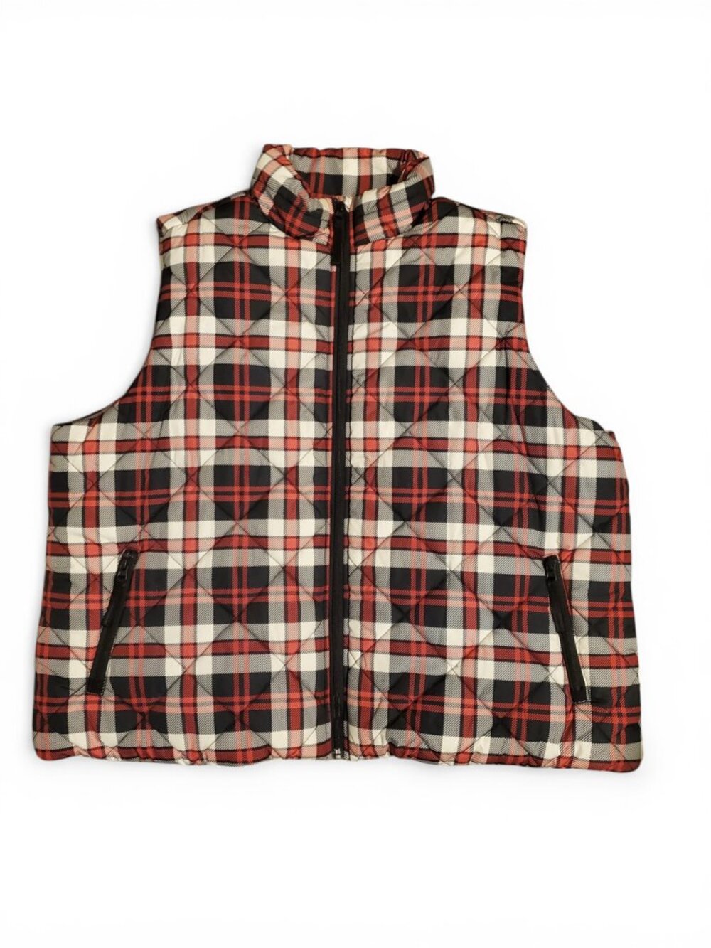 Vera Bradley Black White Red Plaid Quilted Vest Women's Size 2X